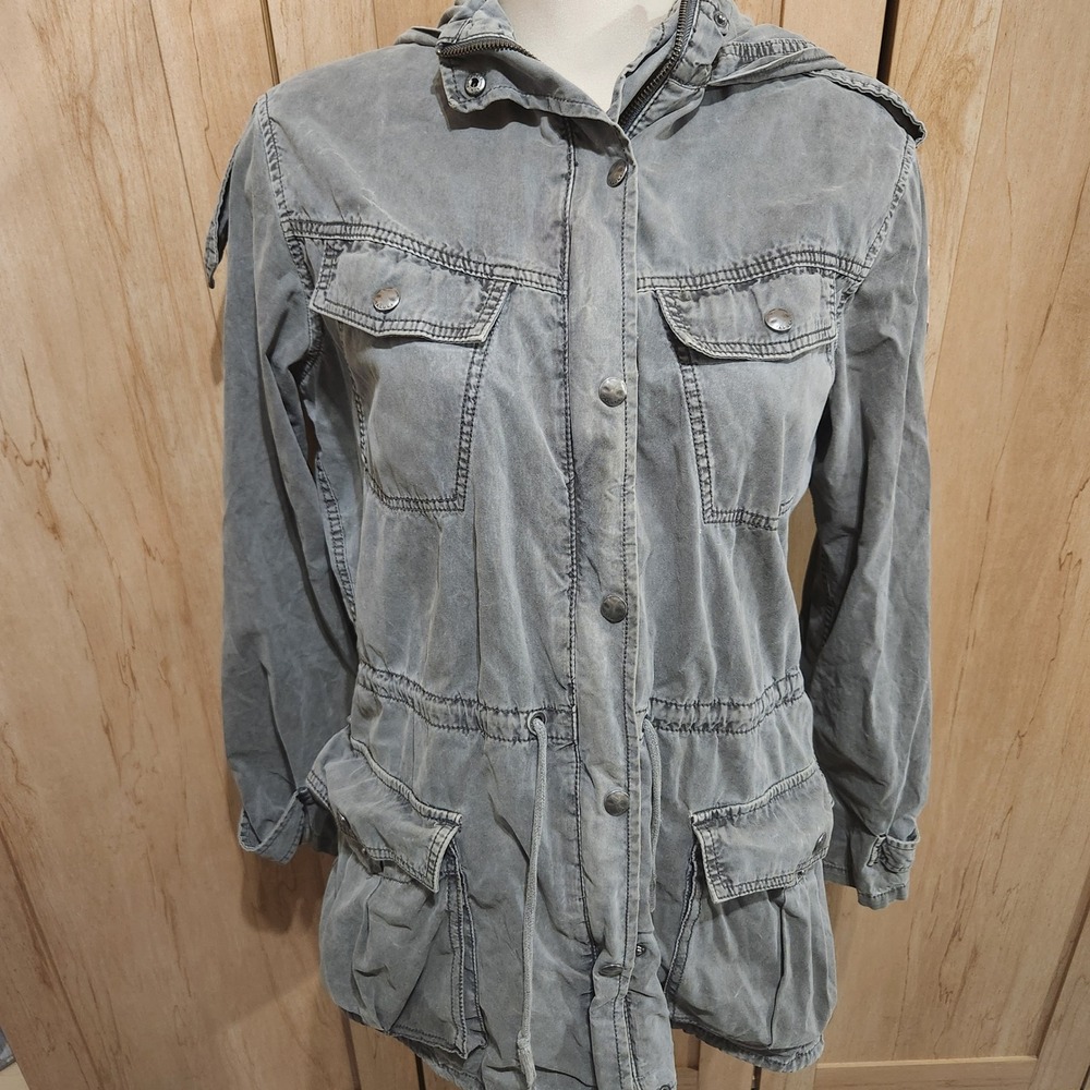 Talula Aritzia Grey Cotton Utility Field Jacket Hooded Military Parka Medium